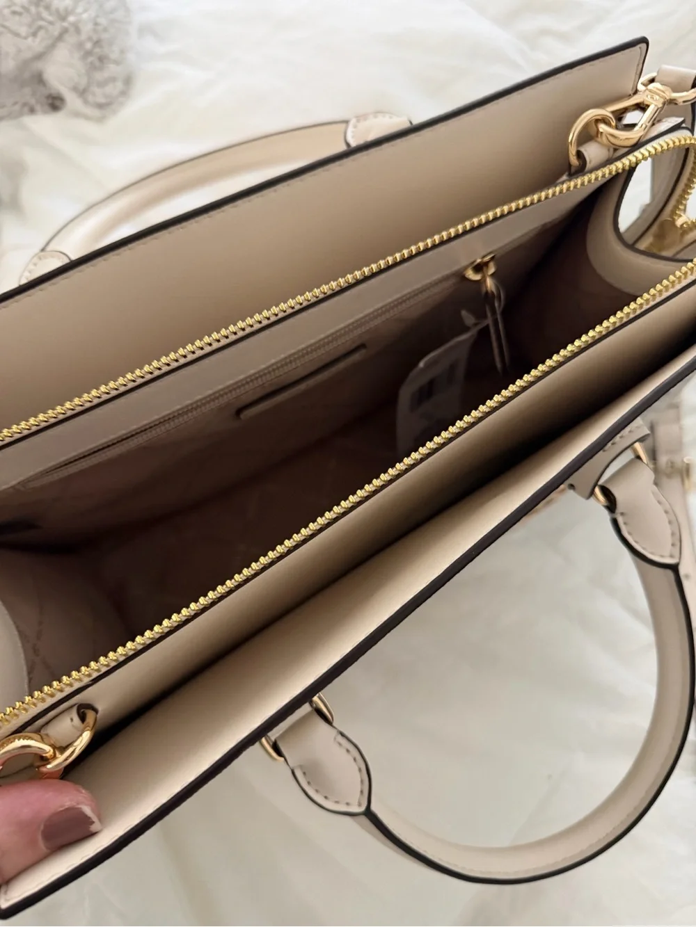 Michael Kors Cream Logo Tote with Gold Accent Charm